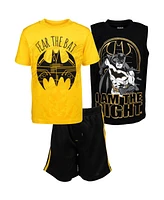 Dc Comics Boys Justice League Batman T-Shirt Tank Top and Mesh Shorts 3 Piece Outfit Set to