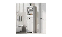 Slickblue White Tall Storage Cabinet – Mdf with Painted Finish, 3 Drawers & Adjustable Shelves for Bathroom, Kitchen, and Living Room