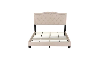 Slickblue Queen Size Upholstered Bed Frame with Rivet Design – Stylish and Durable