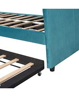 Slickblue Twin Size Upholstered Daybed Sofa Bed with Trundle and Wood Slat Support