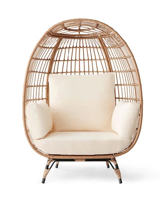 Best Choice Products Wicker Egg Chair Oversized Indoor Outdoor Patio Lounger w/ Steel Frame, 440lb Capacity