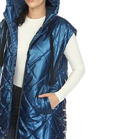 White Mark Women's Metallic Long Puffer Vest Jacket