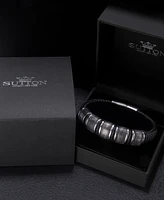 Rhona Sutton Black Vanguard Gun Metal Leather Stainless Steel Bracelet