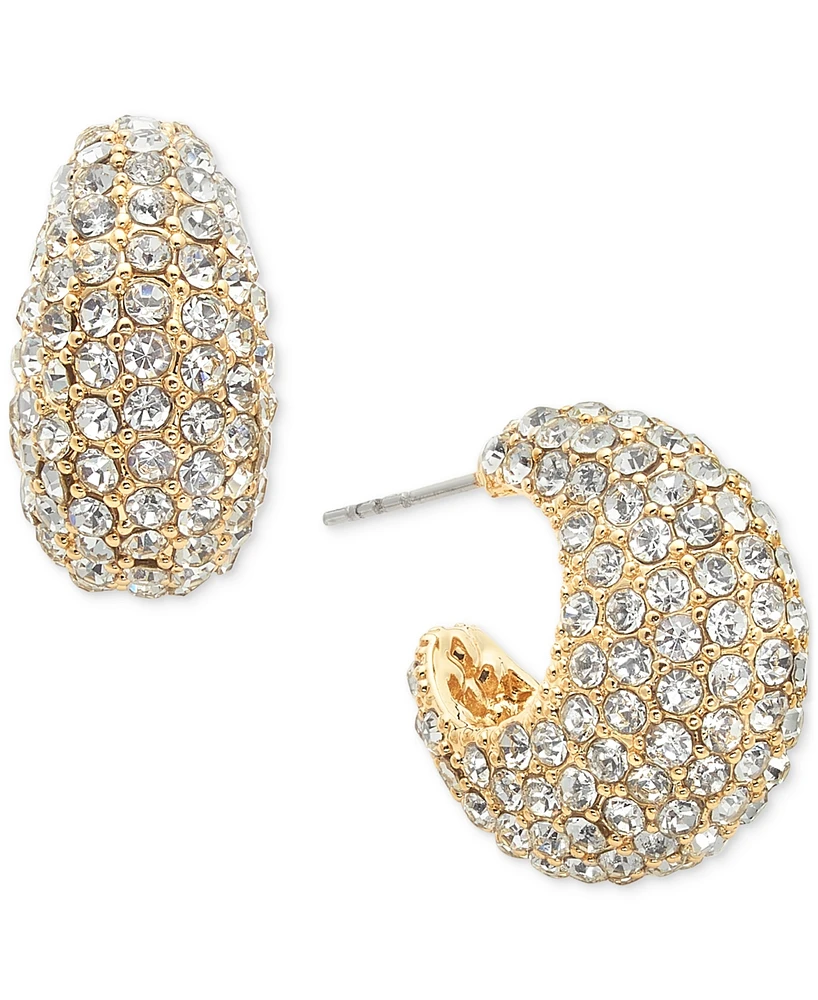 On 34th Gold-Tone Small Pave C-Hoop Earrings, 0.85", Created for Macy's