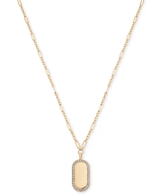 On 34th Pave-Framed Oval Tag Pendant Necklace, 36" + 2" extender, Created for Macy's