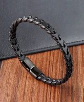 Rhona Sutton Black Weaved Leather Stainless Steel Bracelet