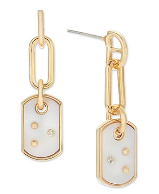 On 34th Gold-Tone Link & Pave-Accented Stone Dog Tag Drop Earrings, Created for Macy's