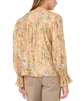 1.state Women's Printed Button-Front Long Sleeve Blouse