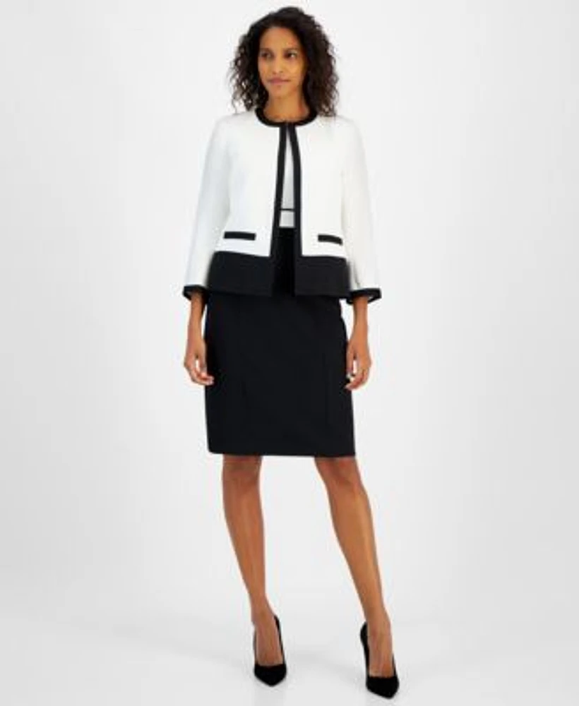 Kasper Womens Contrast Trim Blazer Colorblock Sheath Dress