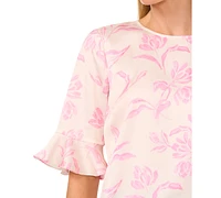 CeCe Women's Floral-Print Ruffled Blouse