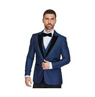 Gino Vitale Men's 3-Piece Peak Lapel Velvet Trim Tuxedo with Subtle Sheen