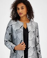 Kasper Women's Metallic Leaf Jacquard Open-Front Longline Blazer, Regular & Petite Sizes