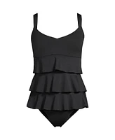 Lands' End Plus Smoothing Control Ruffle Fauxkini One Piece Swimsuit