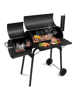 Slickblue Barrel Charcoal Grill with Offset Smoker for Smoky Bbq Flavors