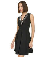 Tommy Hilfiger Women's Embellished Pleated Fit & Flare Dress