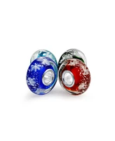 Bling Jewelry Multi Color Christmas Snowflake Murano Glass Bead Charm Set Sterling Silver