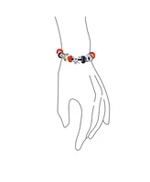 Bling Jewelry Cross Skull Ghost Pumpkin Black Orange Beads Halloween Theme Starter Beads Multi Charm Bracelet For Women Black Leather .925 Sterling Si