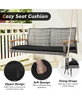 Costway 2-Person Patio Wicker Hanging Swing Chair Loveseat Cushion Porch Black