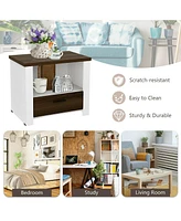 Gymax Accent Nightstand with Drawer and Open Shelf Sofa End Table Bedroom Living Room