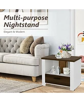 Gymax Accent Nightstand with Drawer and Open Shelf Sofa End Table Bedroom Living Room