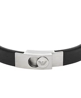 Emporio Armani Men's Stainless Steel and Black Leather Strap Bracelet