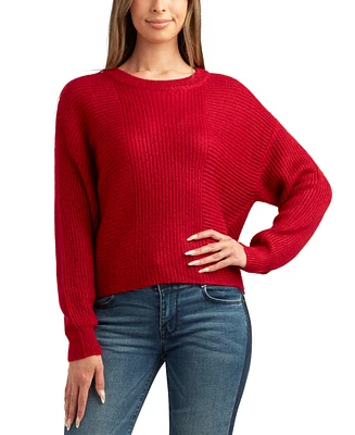 Bcx Juniors' Ribbed-Knit Crewneck Dropped-Shoulder Sweater