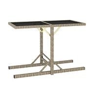 vidaXL Patio Table Beige 43.3"x20.9"x28.3" Glass and Poly Rattan