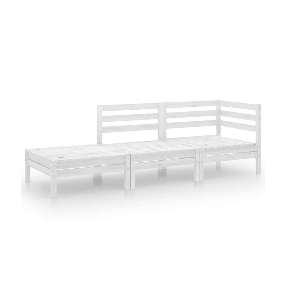 vidaXL 3 Piece Patio Lounge Set White Solid Wood Pine