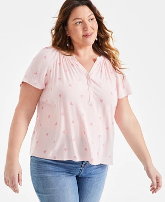 Style & Co Plus Printed Flutter-Sleeve Top, Created for Macy's