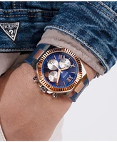 Guess Men's Multi-Function Blue Genuine leather or Silicone Watch 44mm