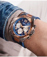 Guess Men's Multi-Function Blue Genuine leather or Silicone Watch 44mm