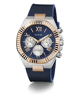 Guess Men's Multi-Function Blue Genuine leather or Silicone Watch 44mm