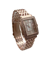 Olivia Pratt Rose Gold Square and Rhinestones Metal Band Women Watch