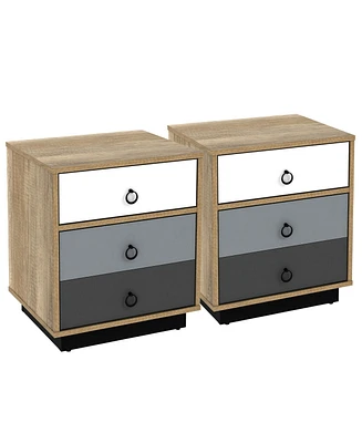 Gymax 2PCS Nightstand with Drawer and Storage Cabinet Wooden Sofa Side Table End Table