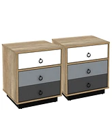 Gymax 2PCS Nightstand with Drawer and Storage Cabinet Wooden Sofa Side Table End Table