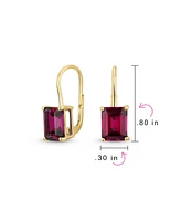 Bling Jewelry Large Nano Red Synthetic Ruby Emerald Cut Drop Earrings Gold Plated .925 Silver