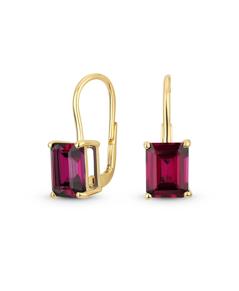 Bling Jewelry Large Nano Red Synthetic Ruby Emerald Cut Drop Earrings Gold Plated .925 Silver