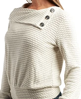 Bcx Juniors' Honeycomb Draped-Collar Long-Sleeve Sweater