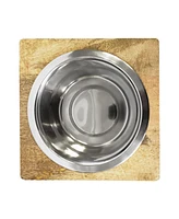 Country Living Elegant Stainless Steel Dog Bowl with Mango Wood Holder - Perfect for Modern Pet Homes