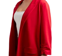 Bcx Juniors' Solid Ruched-Sleeve Open-Front Blazer