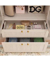 Famapy Glass Doors Armoires with Hanging Rods, Drawers and Shelves