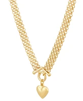 Polished Puffed Heart Bismark Link 18" Pendant Necklace in 14K Gold