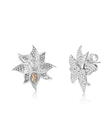 Suzy Levian Sterling Silver White Cubic Zirconia Large Pave Flower Earrings