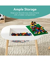Best Choice Products 2-in-1 Kid's Building Block Table, Construction Activity Center w/ 2 Stools, Storage Compartment