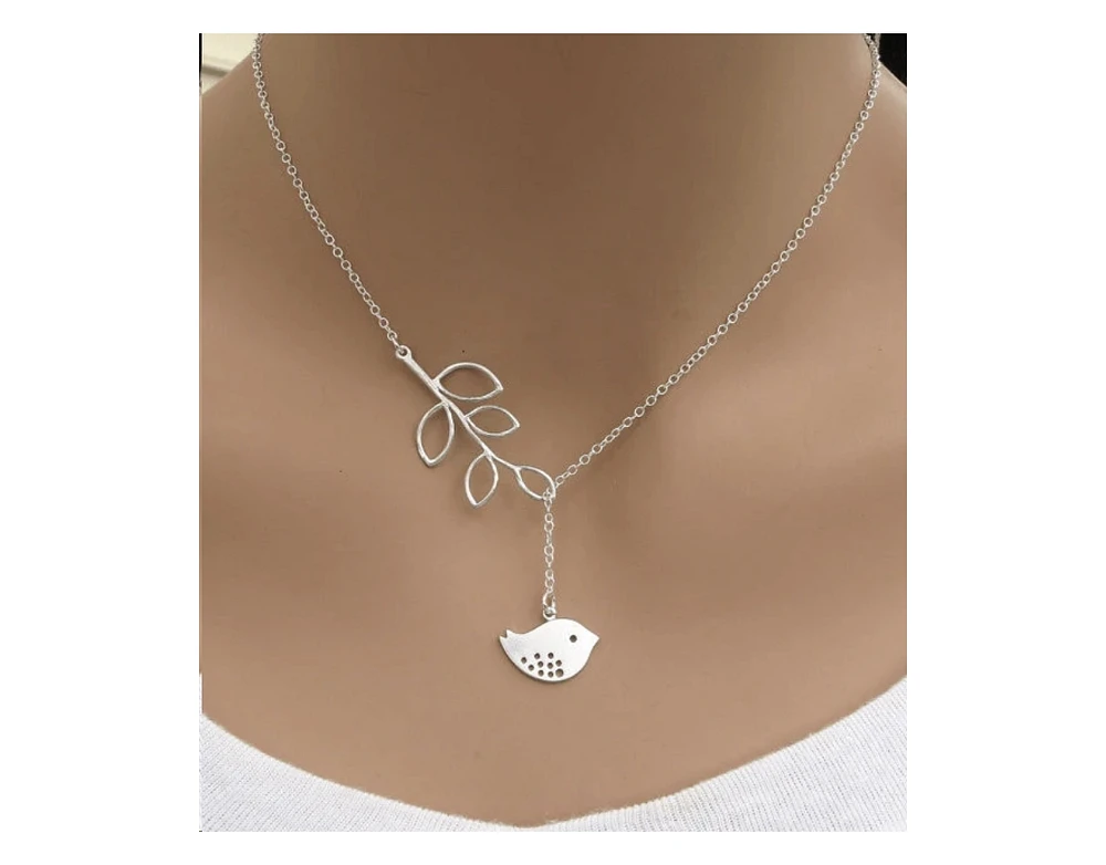 Hollywood Sensation White Dove with Olive Branch Symbol Lariat Necklace