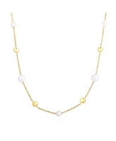 The Lovery Pearl and Gold Button Chain Necklace 14K Gold