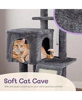 Slickblue Cat Tree – Indoor Cat Tower with Padded Platform Bed, Toy Balls, Large Cozy Condo, and Scratch Board, Dark Grey