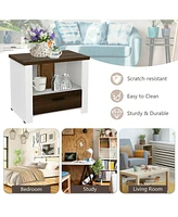 Gymax 2PCS Accent Nightstand Drawer and Open Shelf Sofa End Table Bedroom Living Room