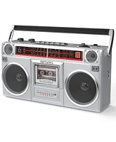 Riptunes Radio Cassette Stereo Boombox With Bluetooth Audio - Silver