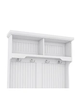 Slickblue 4-in-1 Hall Tree with Storage Shoe Bench: Coat Racks with 4 Hooks for Entryway & Hallway - White